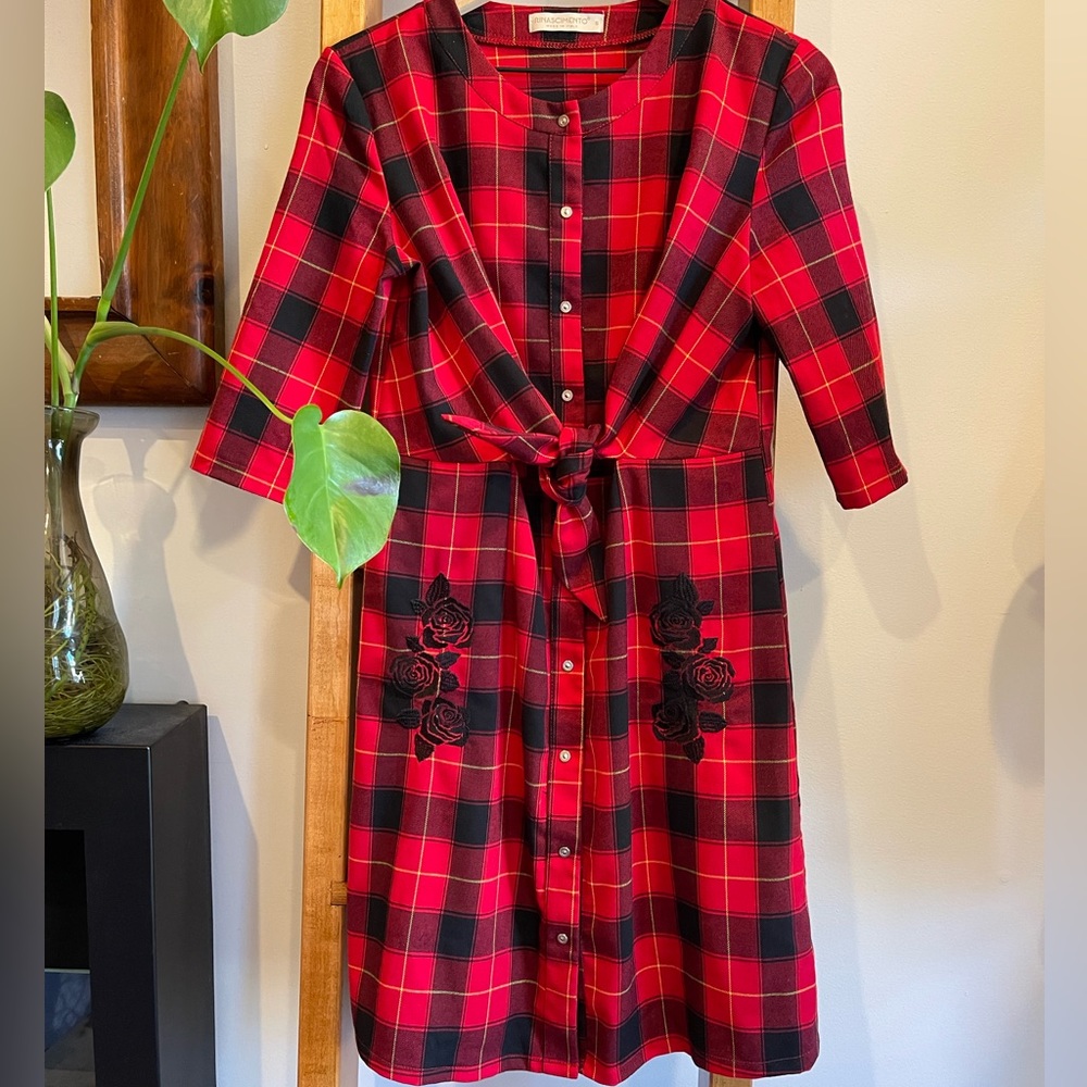Rinascimento SZ S Red and Black Holiday Plaid Dress!